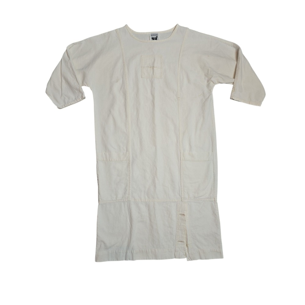Vintage Harari Ivory Linen Blend Minimalist Tunic Dress Size 2 Artisan Lagenlook